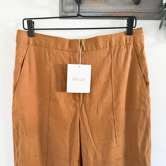 NWT Diane Von Furstenberg Brown Pleat Front Flare Pants 12 - Picture 2 of 6